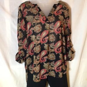 Chiffon Paisley Adjustable Sleeve Length Shirt
